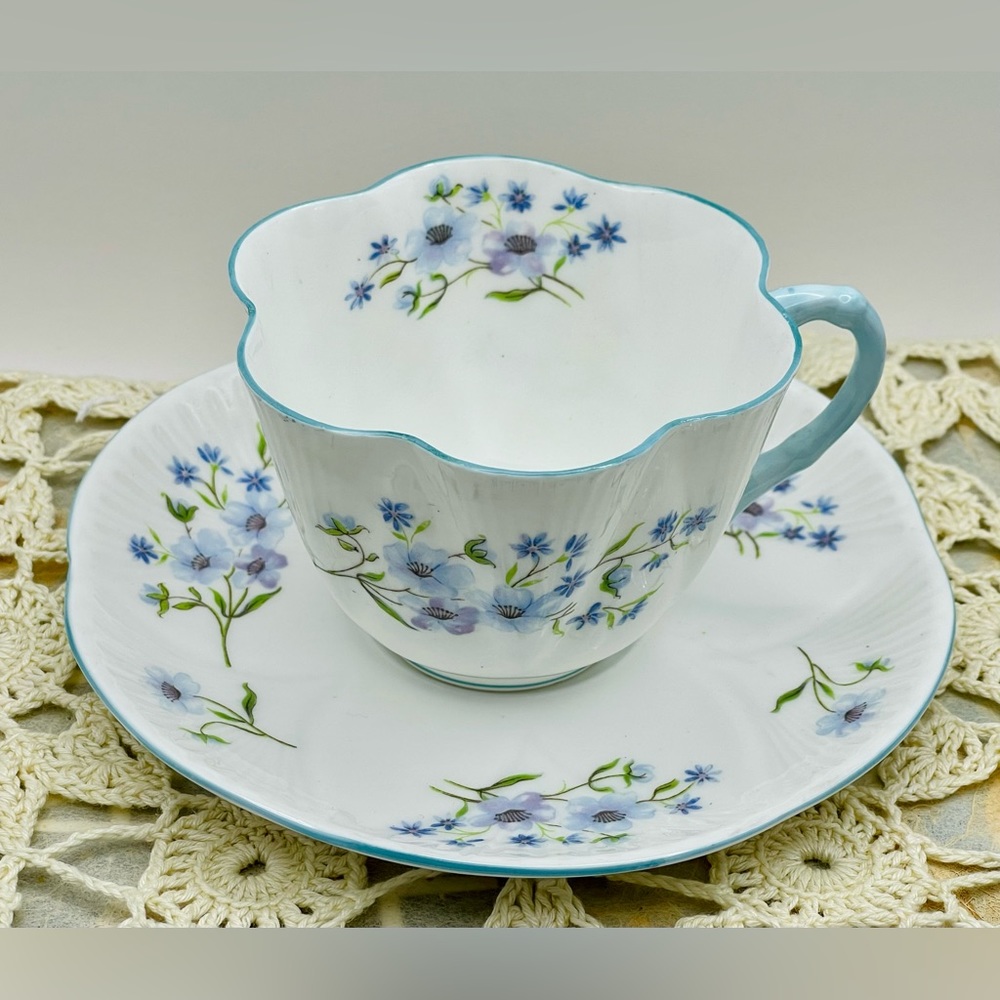 Shelley "Blue Rock"  Blue Forget Me Not Flowers Dainty Shape Tea Cup &Saucer